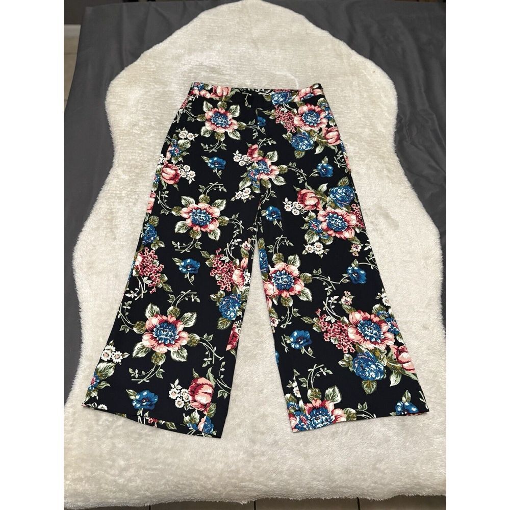 Brooks Brothers Women's Black Floral Wide Leg‎ Pants Size 8 High Waist